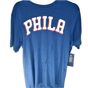 NBA 76ers Retro T-Shirt Small 70's Style Philadelphia Logo Blue Embroidered NWT